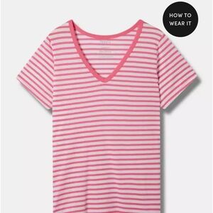 Torrid Pink and White Striped V-Neck Top
